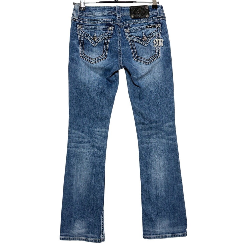 *Miss Me Jeans Womens 28X32 Blue Embellished Bootcut Low Rise Stretch Western